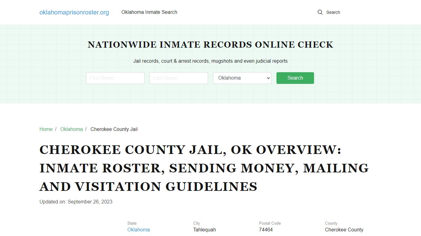 Cherokee County Jail, OK: Offender Search, Visitation & Contact Info